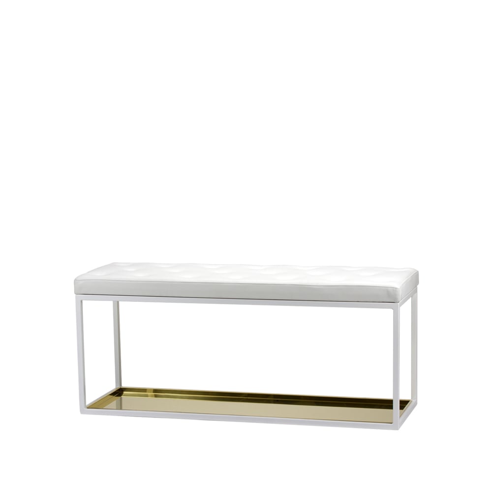 Scherlin Bankje 11 wit, wit leer, messing blad | Scandinavisch Interieur | Schoenenrekken | Wit