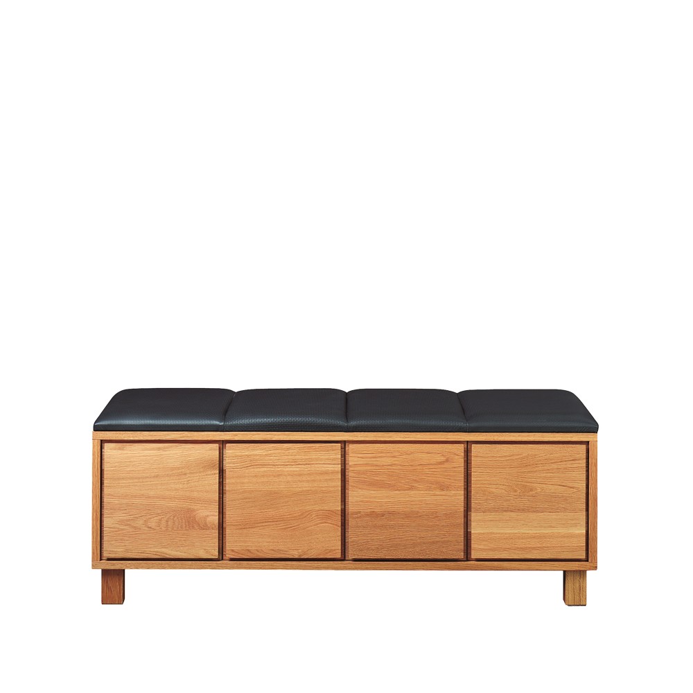 Scherlin Bankje 6 leer zwart, geolied eikenhouten frame