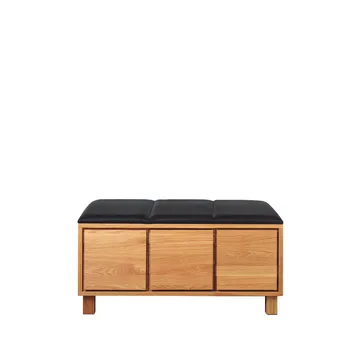 Bankje 6 - leer zwart, geolied eikenhouten frame - Scherlin