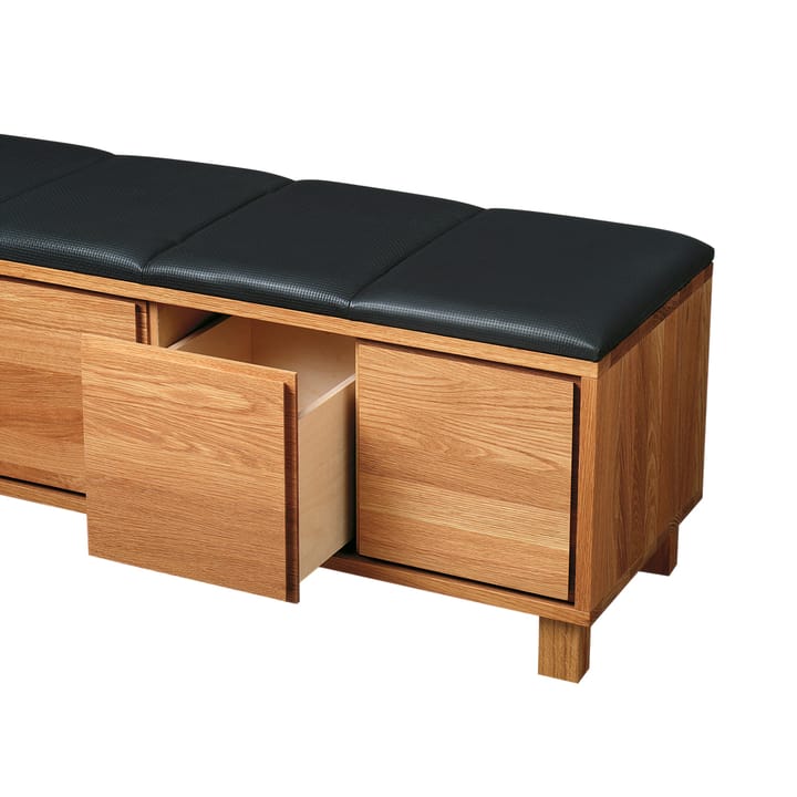 Bankje 6, leer zwart, geolied eikenhouten frame Scherlin