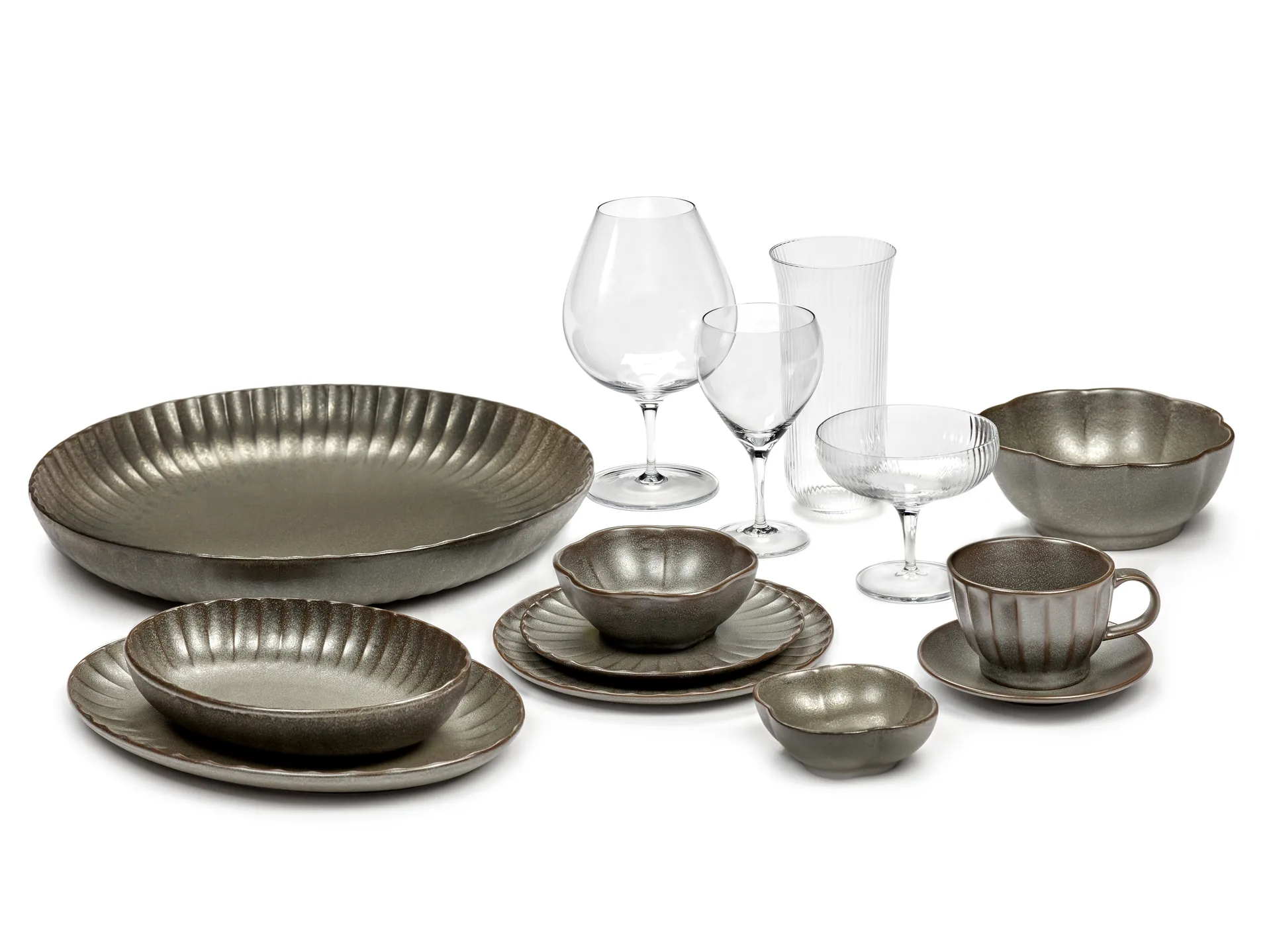 Inku geribbelde kom XL Ø15 cm, Green Serax