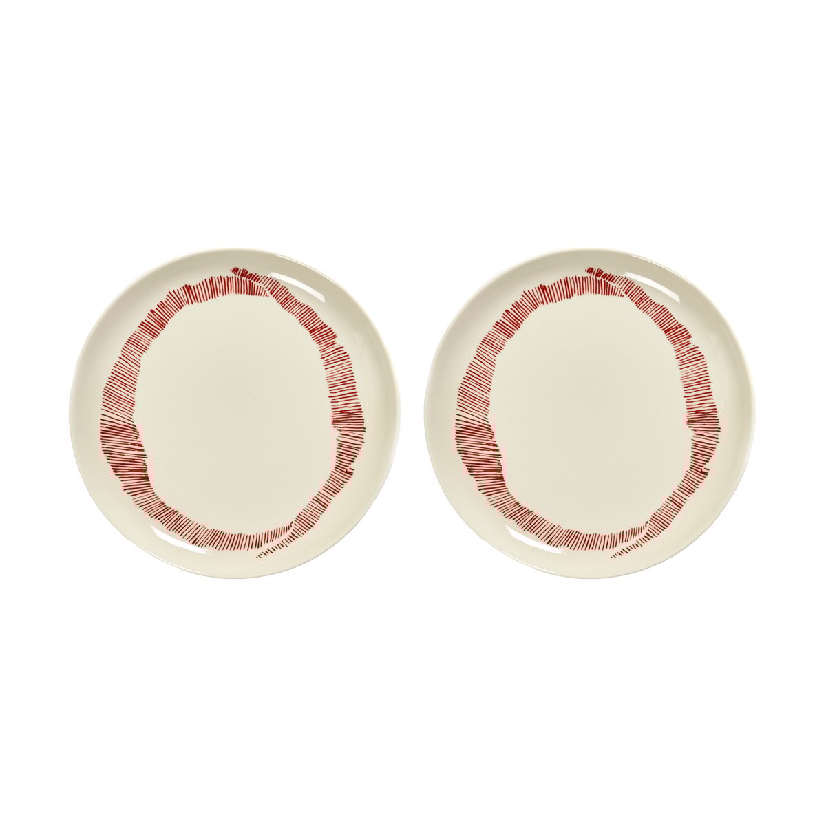 Serax Ottolenghi Feast bord M Ø22,5 cm 2-pack White stripes-red