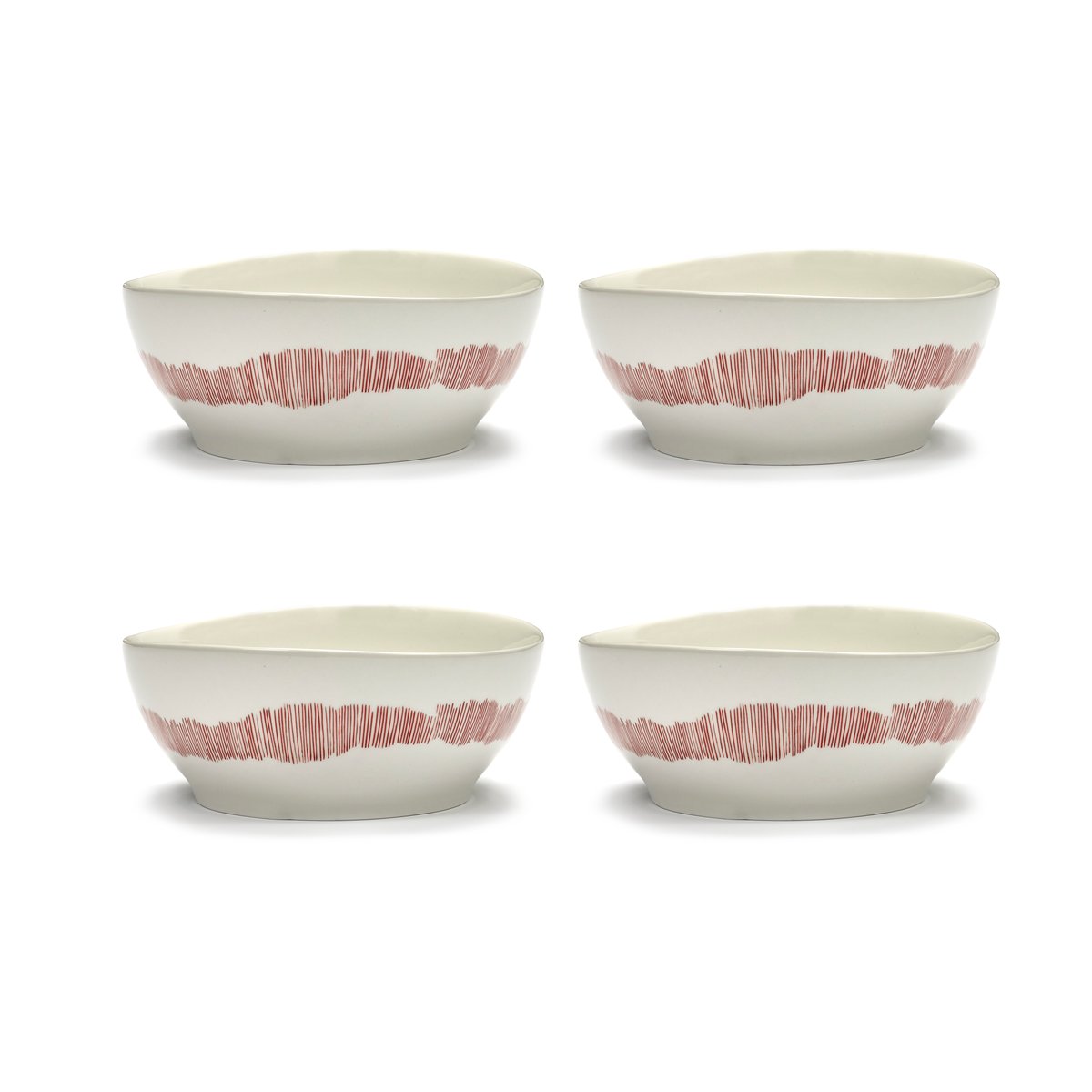 Serax Ottolenghi Feast kom L o17 cm 4-pack White stripes-red