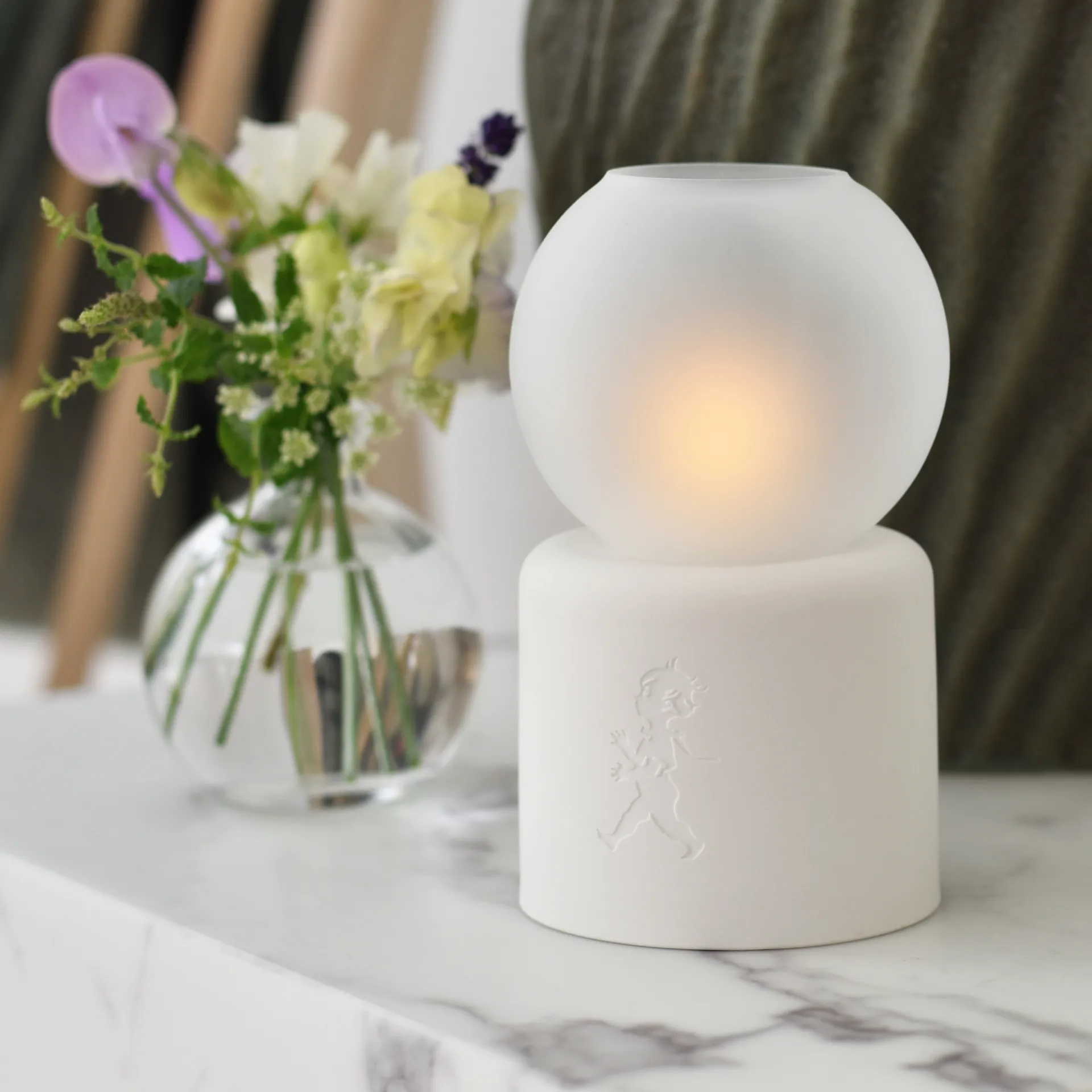 Globe theelichthouder Ø9,5x17 cm, Wit Solstickan Design