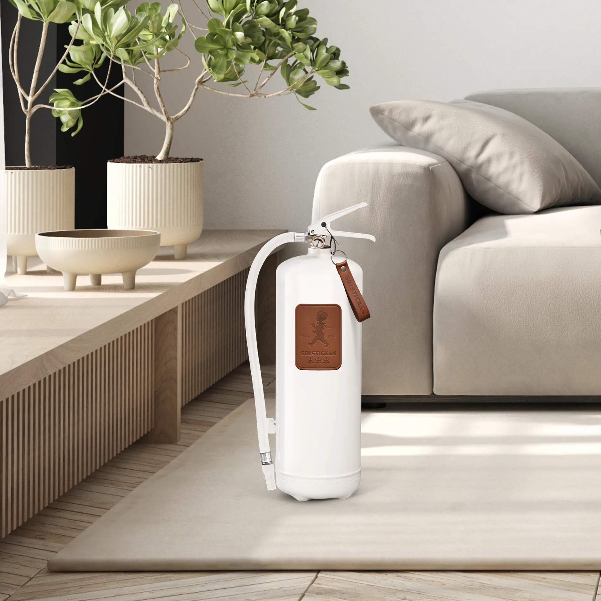 Solstickan brandblusser 6 kg, Wit-donkerbruin leer Solstickan Design