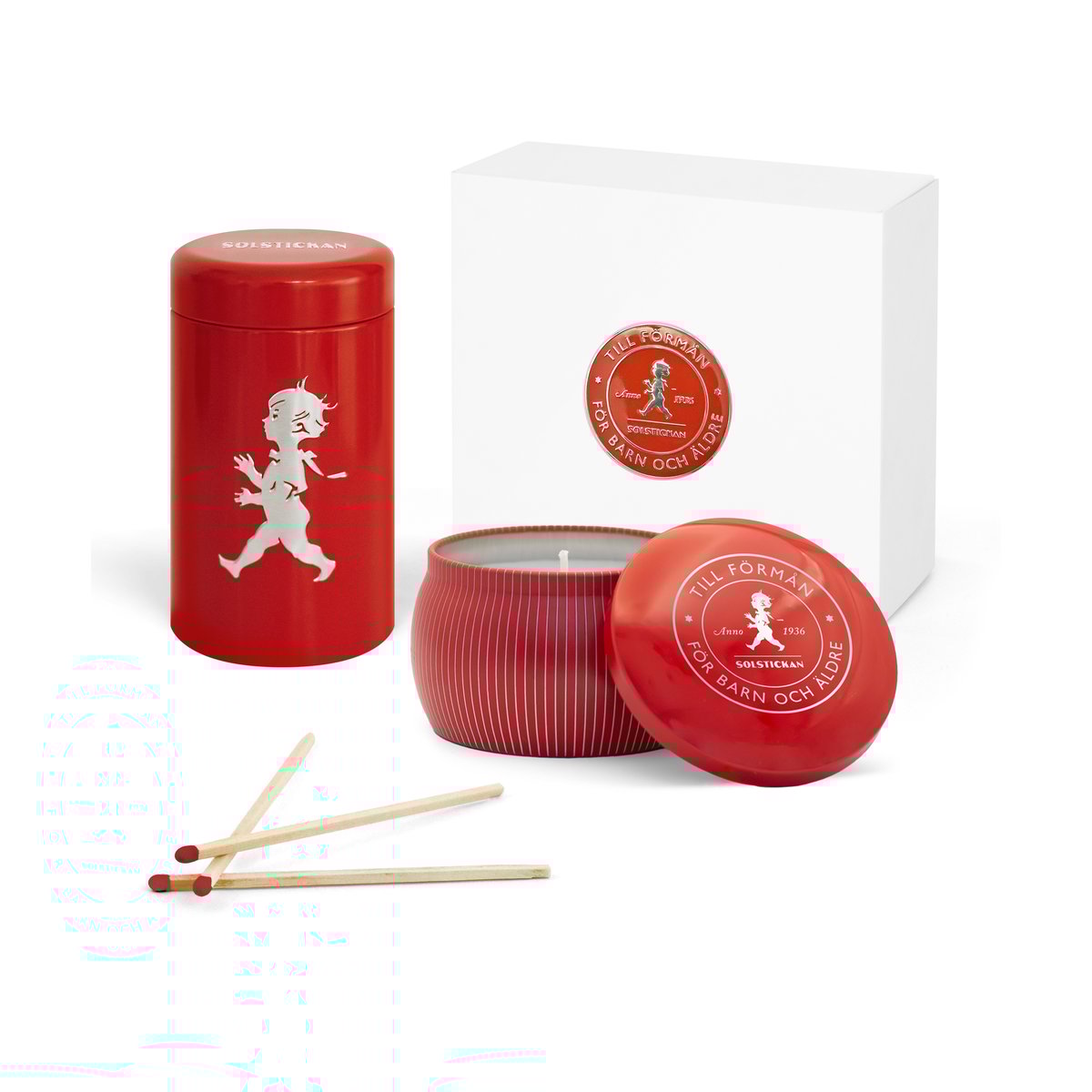 Solstickan Design Solstickan cadeaubox geurkaarsen + luciferdoosje Rode geurkaars kaneel & sinaasappel