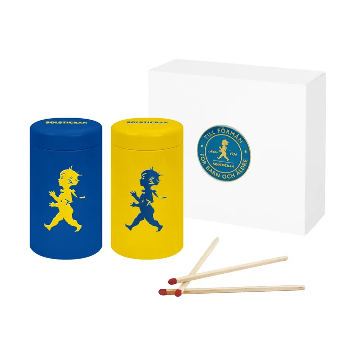 Solstickan luciferbuis 2-pack geschenkverpakking - Geel, blauw - Solstickan Design