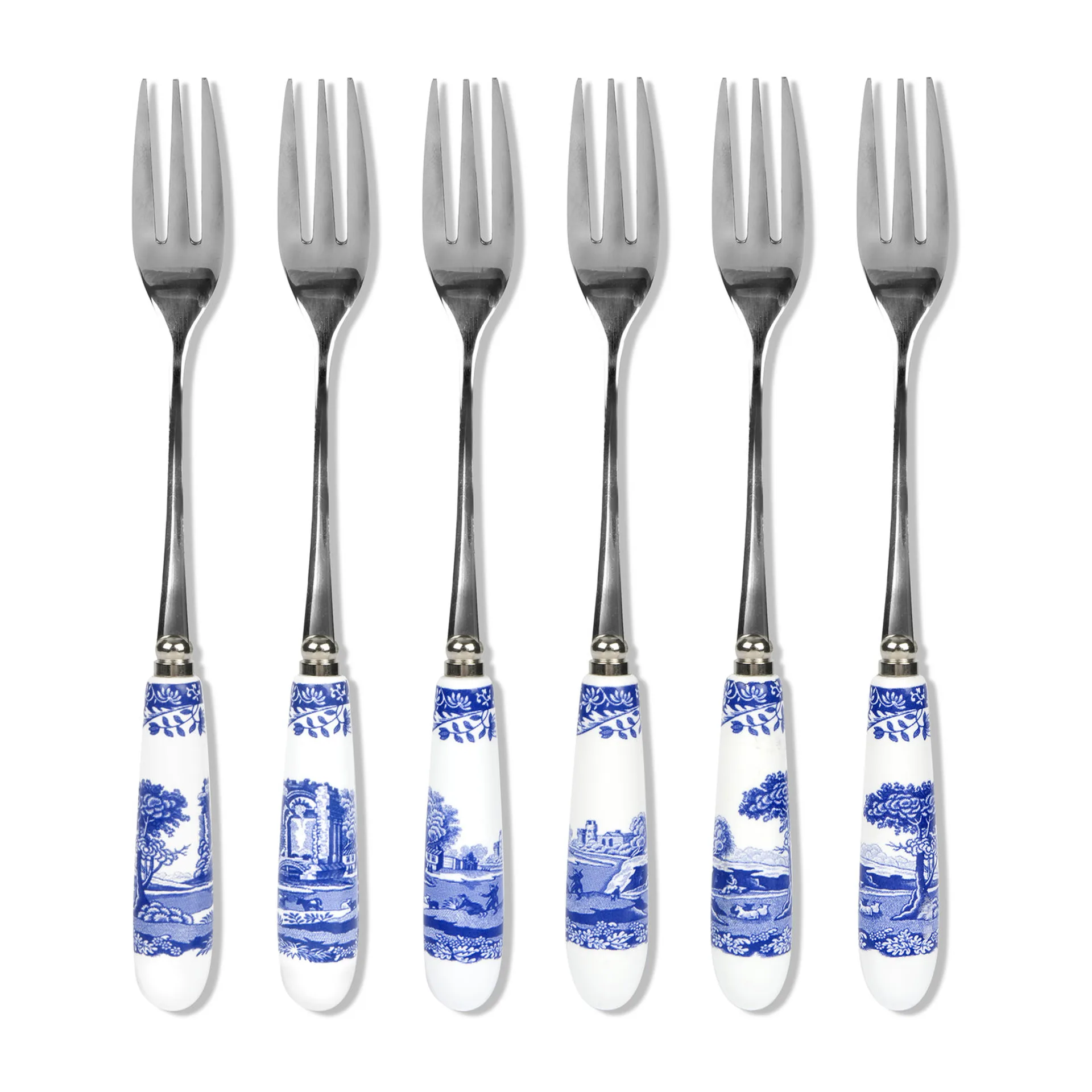 Blue Italian dessertvork 6-pack, Keramiek-roestvij staal Spode
