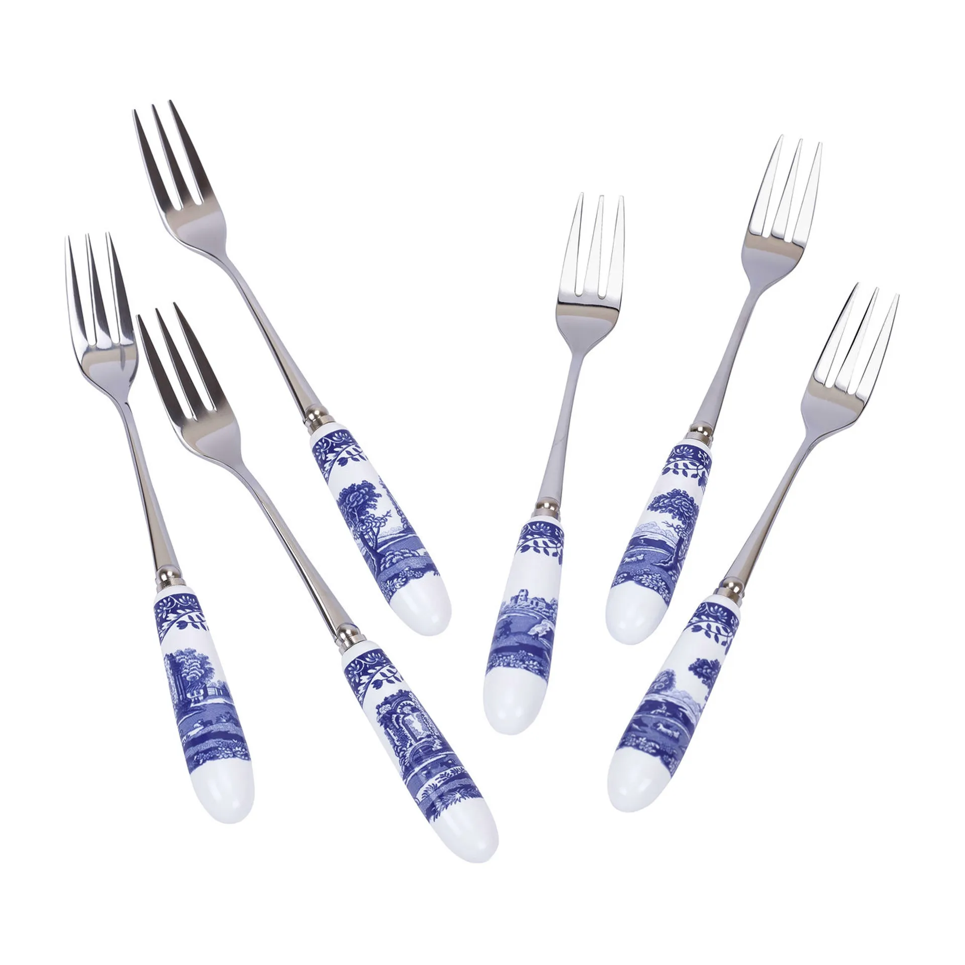 Blue Italian dessertvork 6-pack, Keramiek-roestvij staal Spode