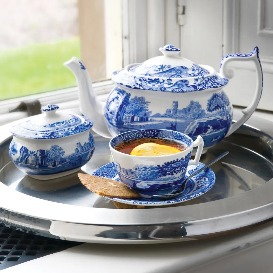 Blue Italian ontbijtkopje met schotel, 28 cl Spode