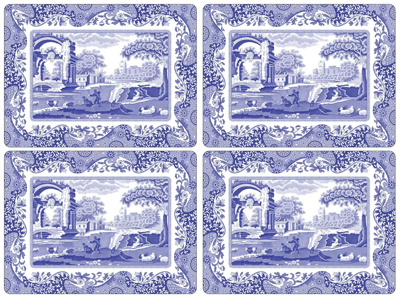 Blue Italian placemats 4-pack, Blauw-wit Spode