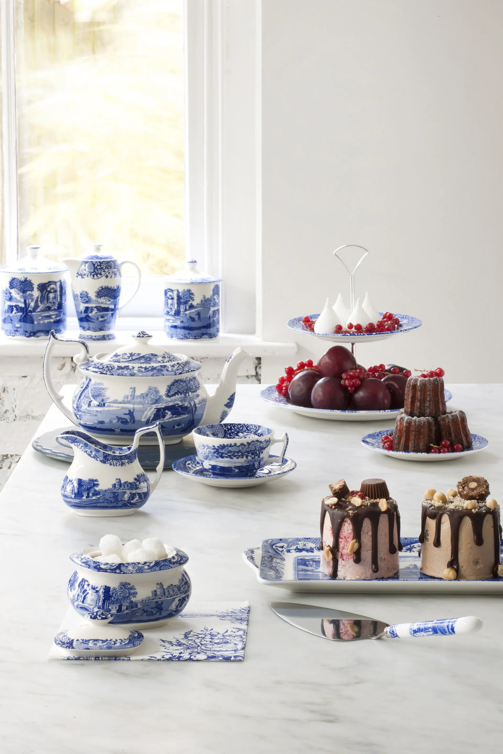 Blue Italian taartschep 25 cm, Keramiek-roestvij staal Spode