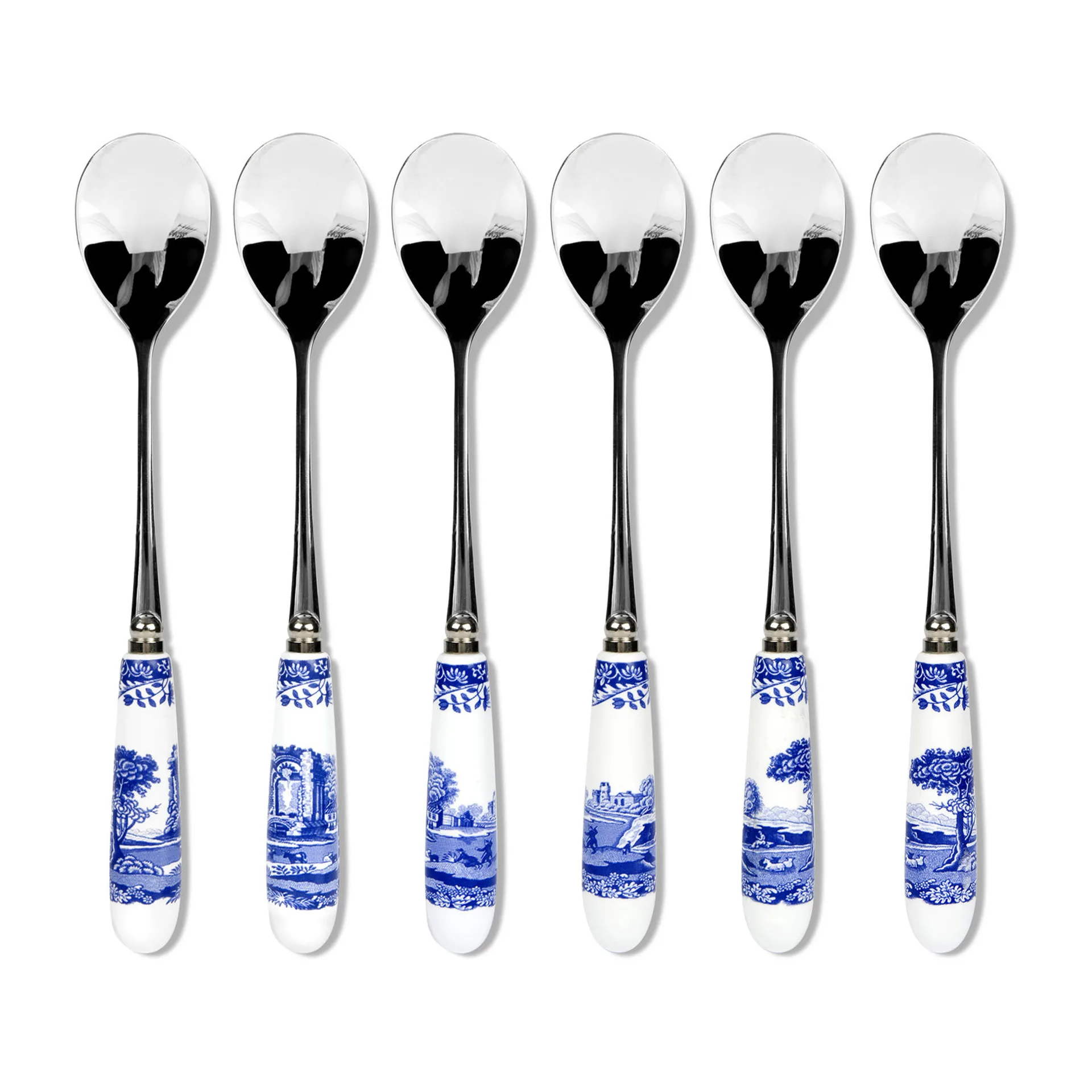 Blue Italian theelepel 6-pack, Keramiek-roestvij staal Spode