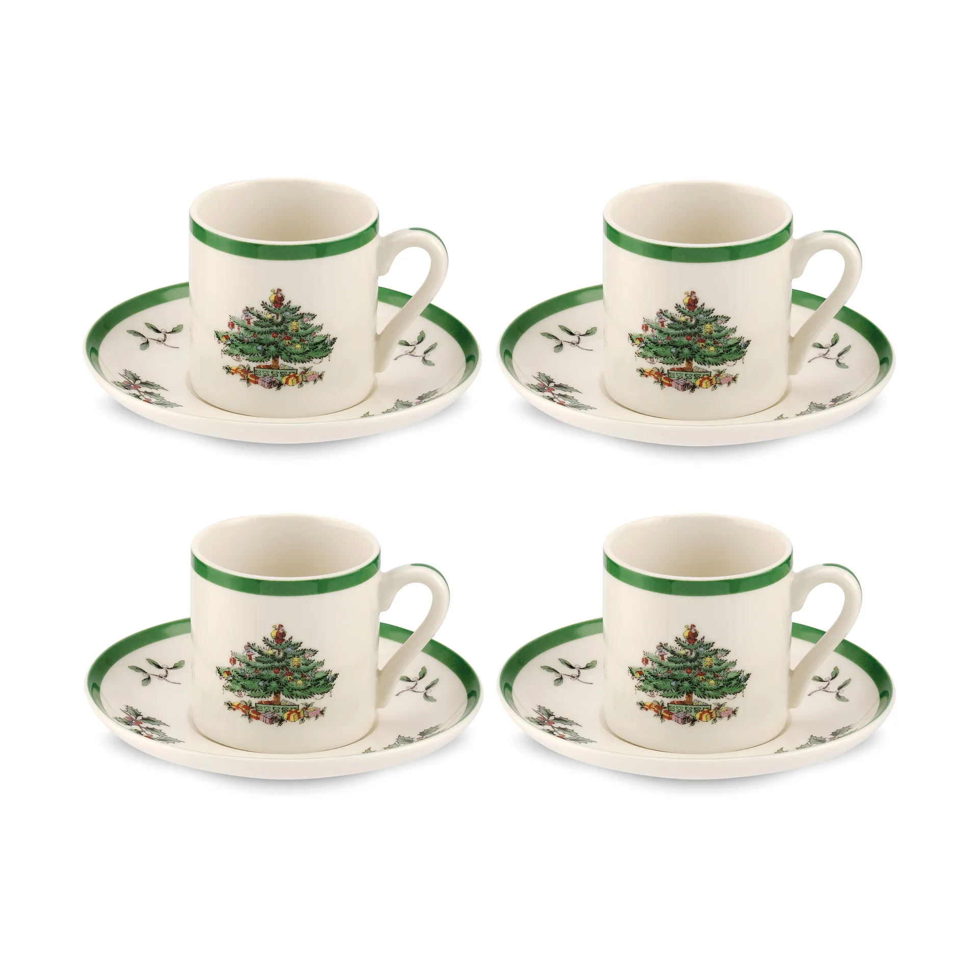 Christmas Tree espressokopje en schotel 9 cl 4-pack, White-green-red Spode