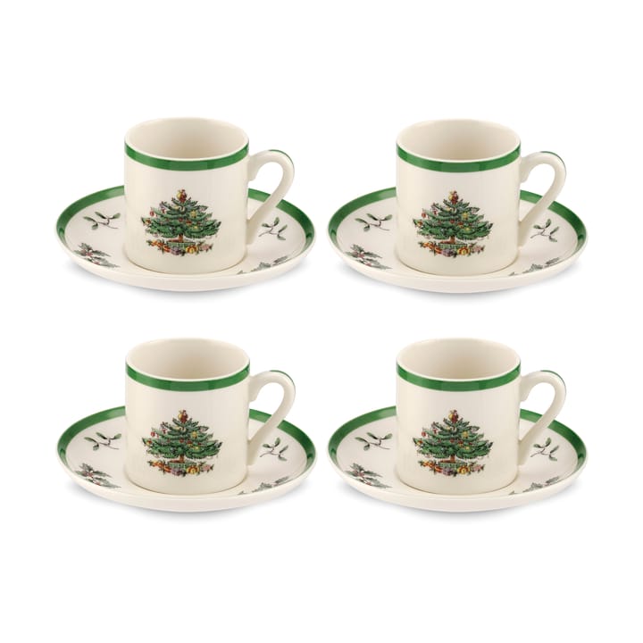 Christmas Tree espressokopje en schotel 9 cl 4-pack - White-green-red - Spode