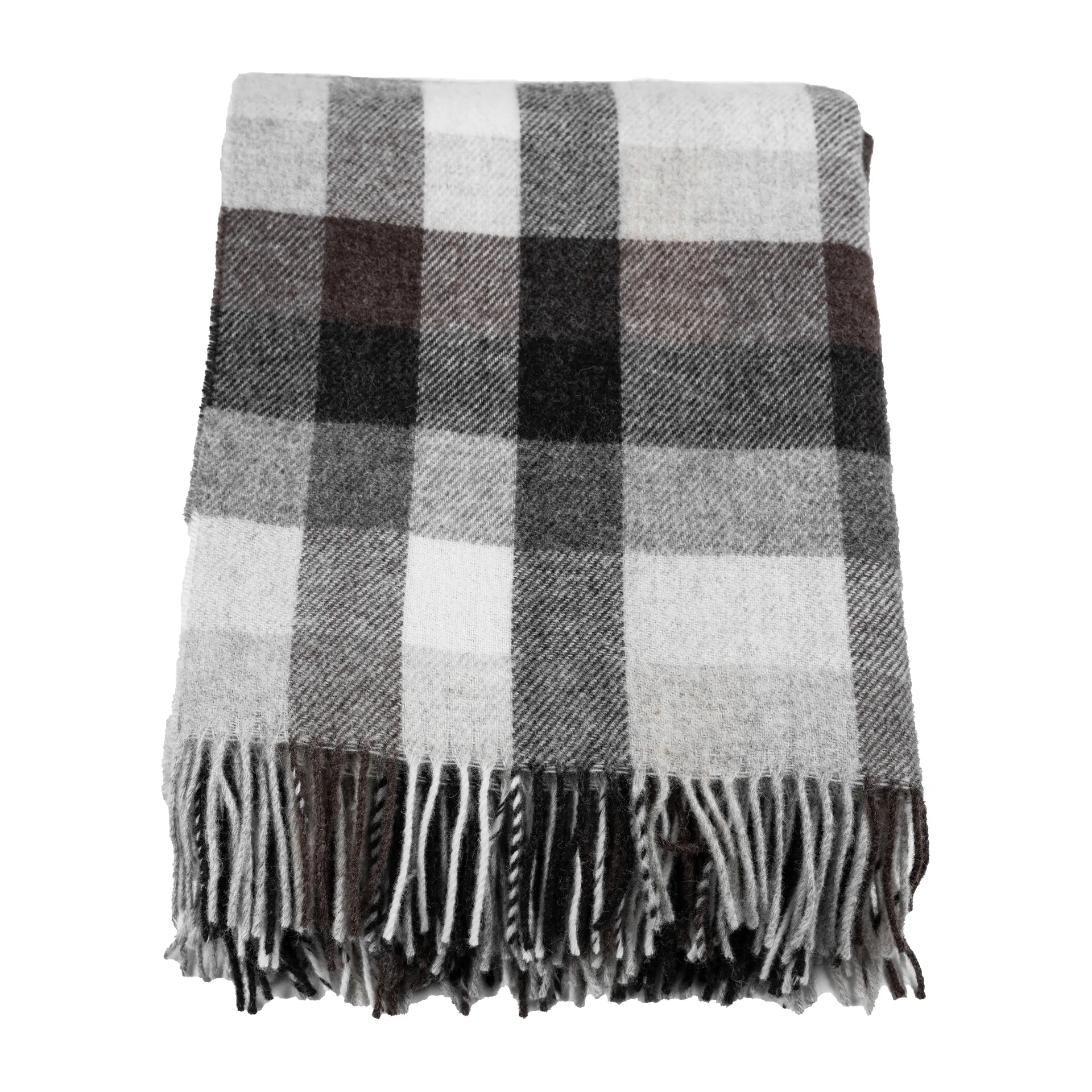 Wool plaid geruit 130x170 cm, Grijs-bruin-wit Stackelbergs