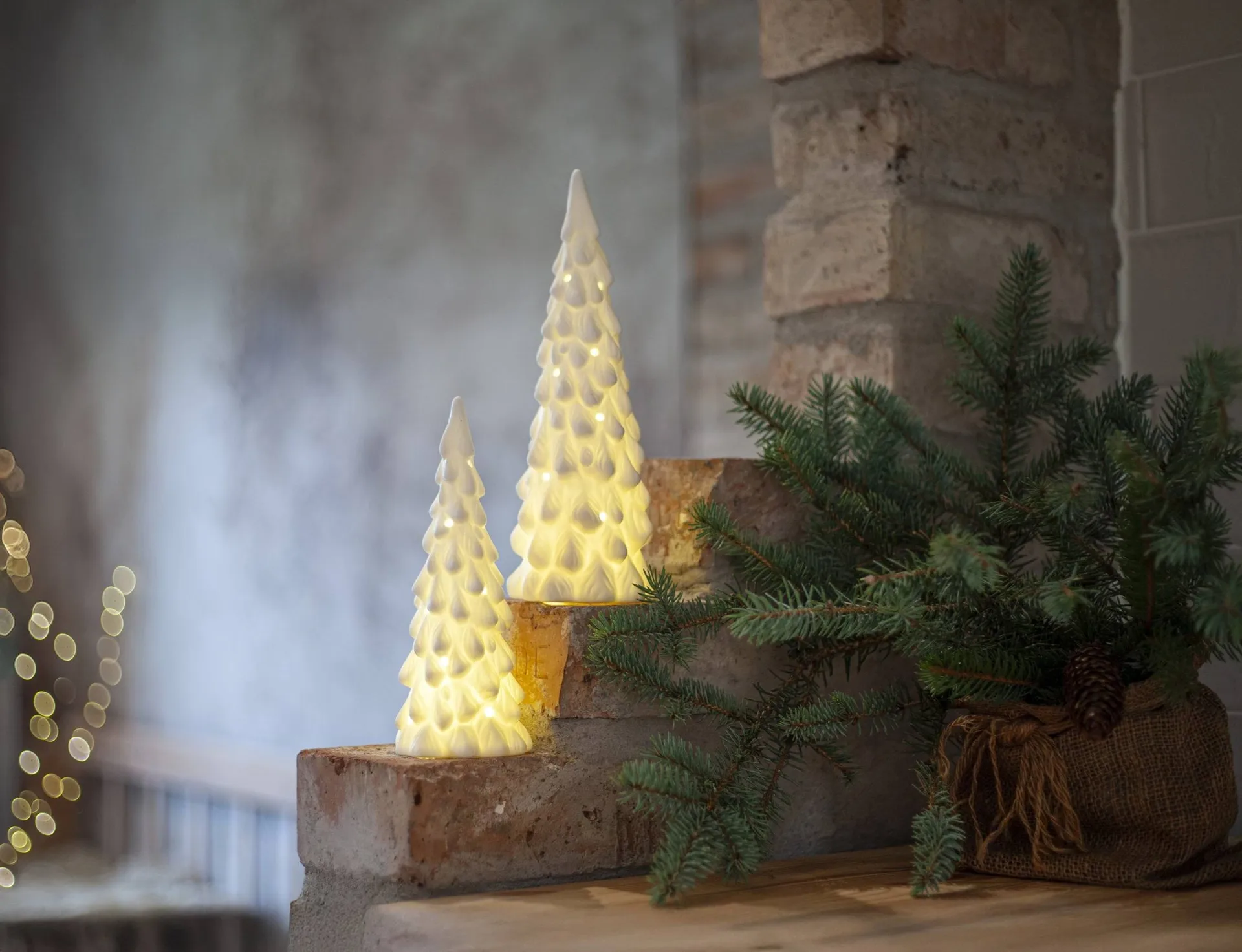 Binnendecoratie winter, Witte kerstboom, 2 delen Star Trading