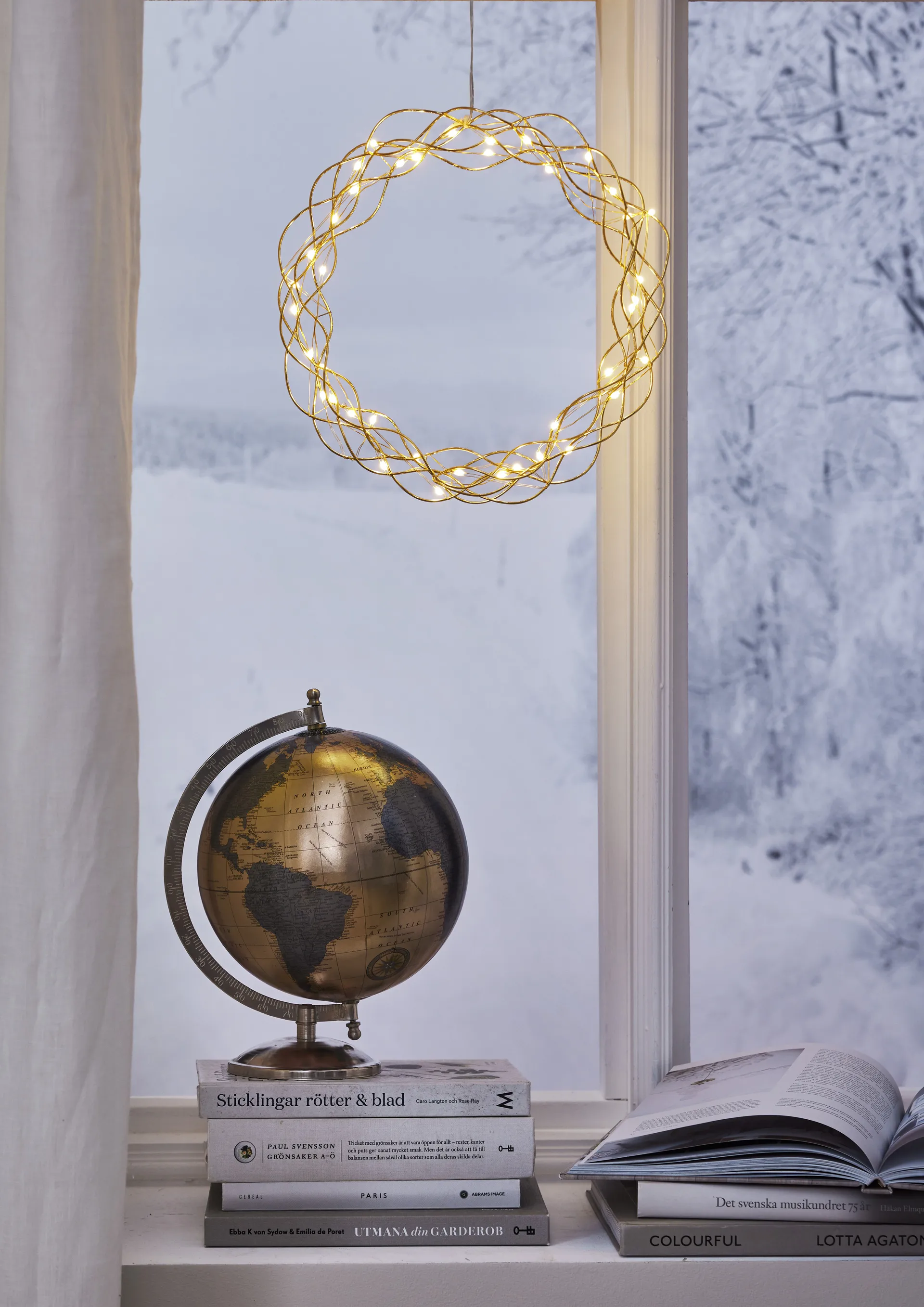 Curly krans met LED-licht 30 cm, Messing Star Trading