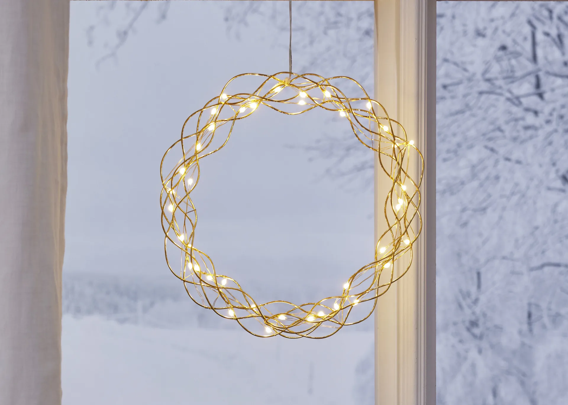 Curly krans met LED-licht 30 cm, Messing Star Trading
