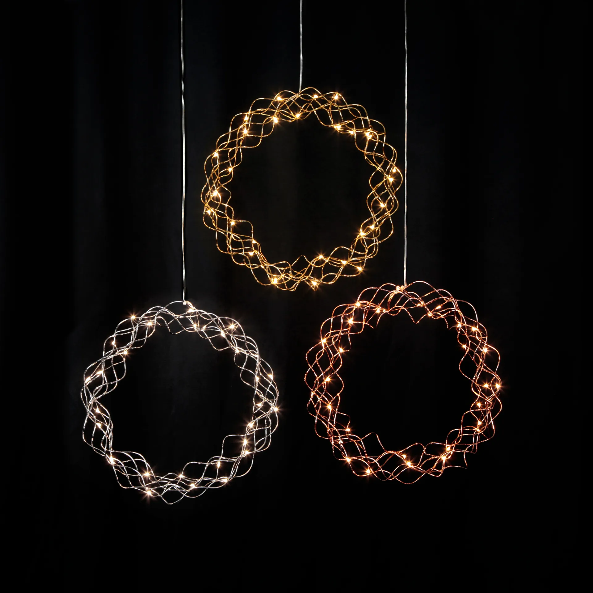 Curly krans met LED-licht 30 cm, Messing Star Trading