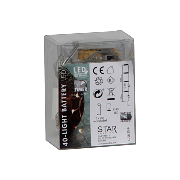 Dew Drop lichtsnoer LED batterijen, 4 m. - zilver Star Trading