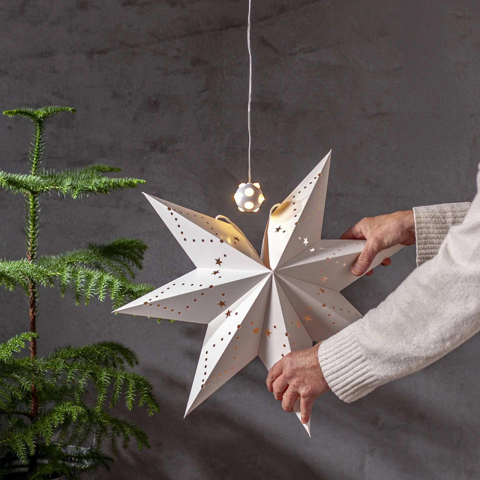 Lighty lichtsnoer, lichtbron voor adventssterren, Witte bal Star Trading