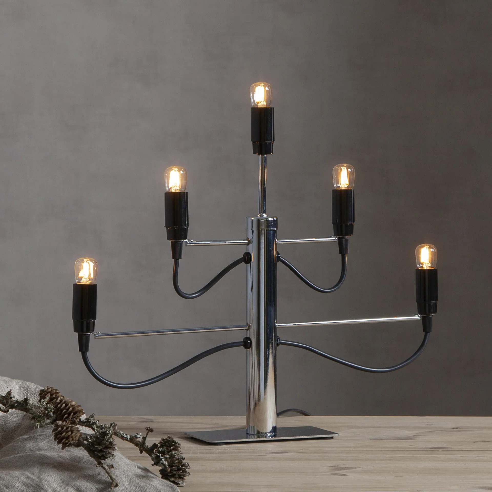 Milano 5 kandelaar 46 cm 2-pack - Chroom Star Trading