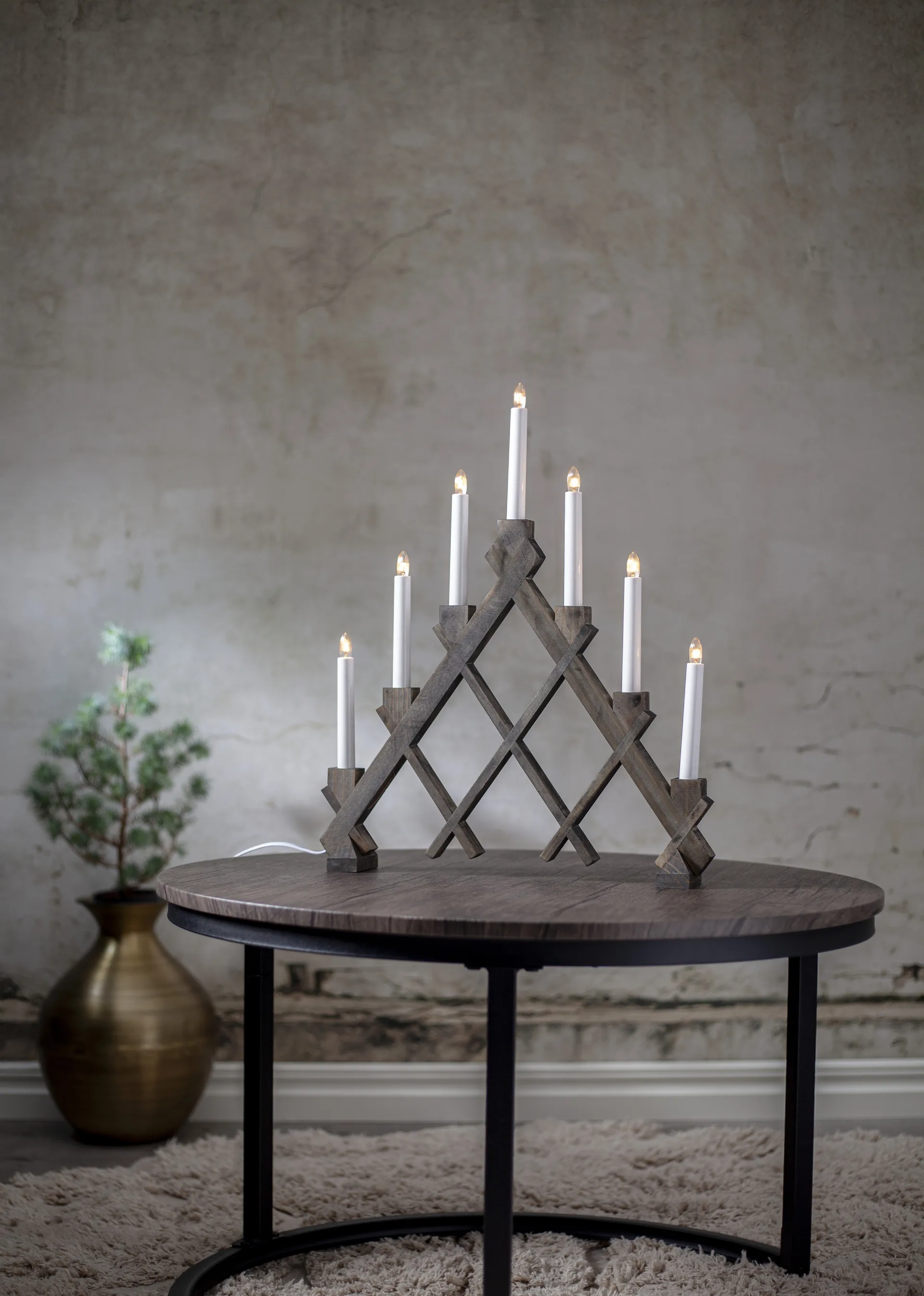 Rut 7-armige houten kandelaar 43 cm, Bruin Star Trading