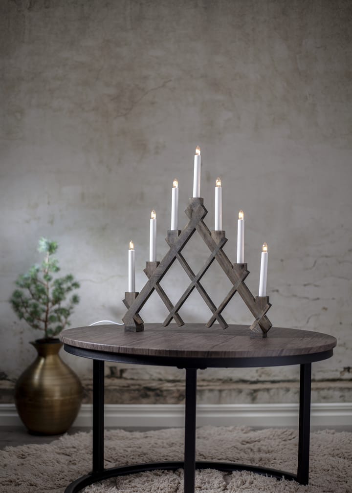 Rut 7-armige houten kandelaar 43 cm, Bruin Star Trading