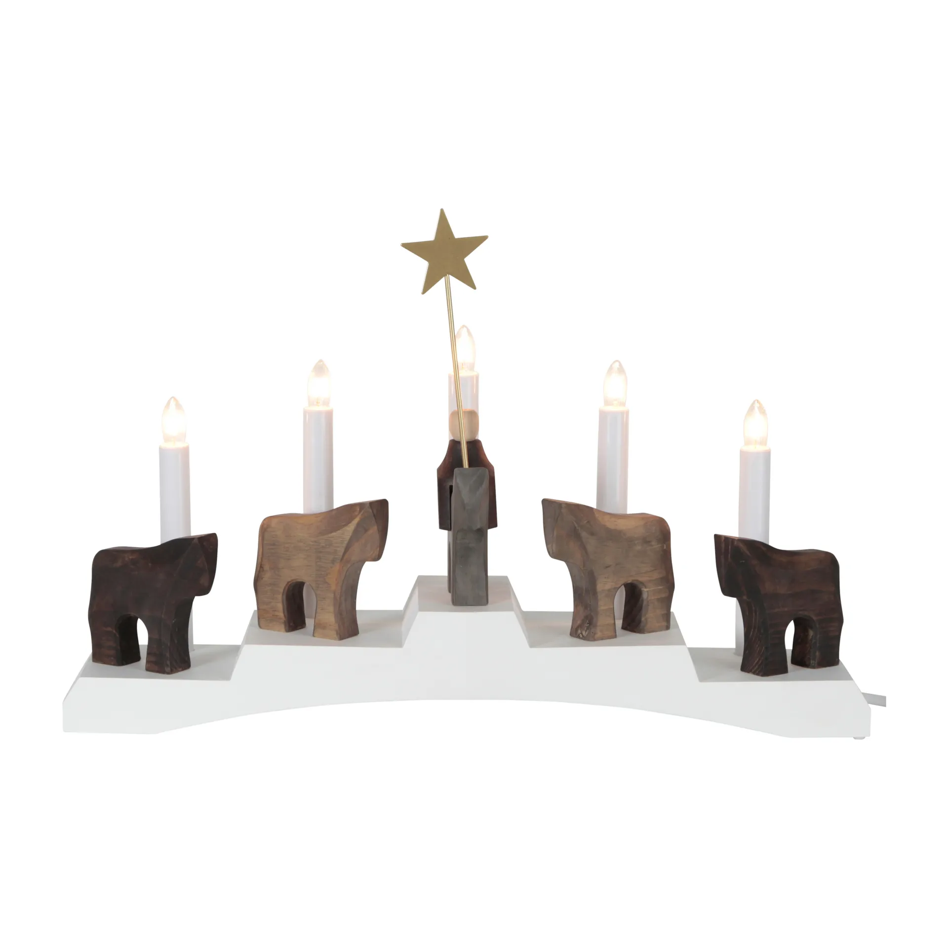 Staffans fålar adventskandelaar 5 lampjes, Wit Star Trading