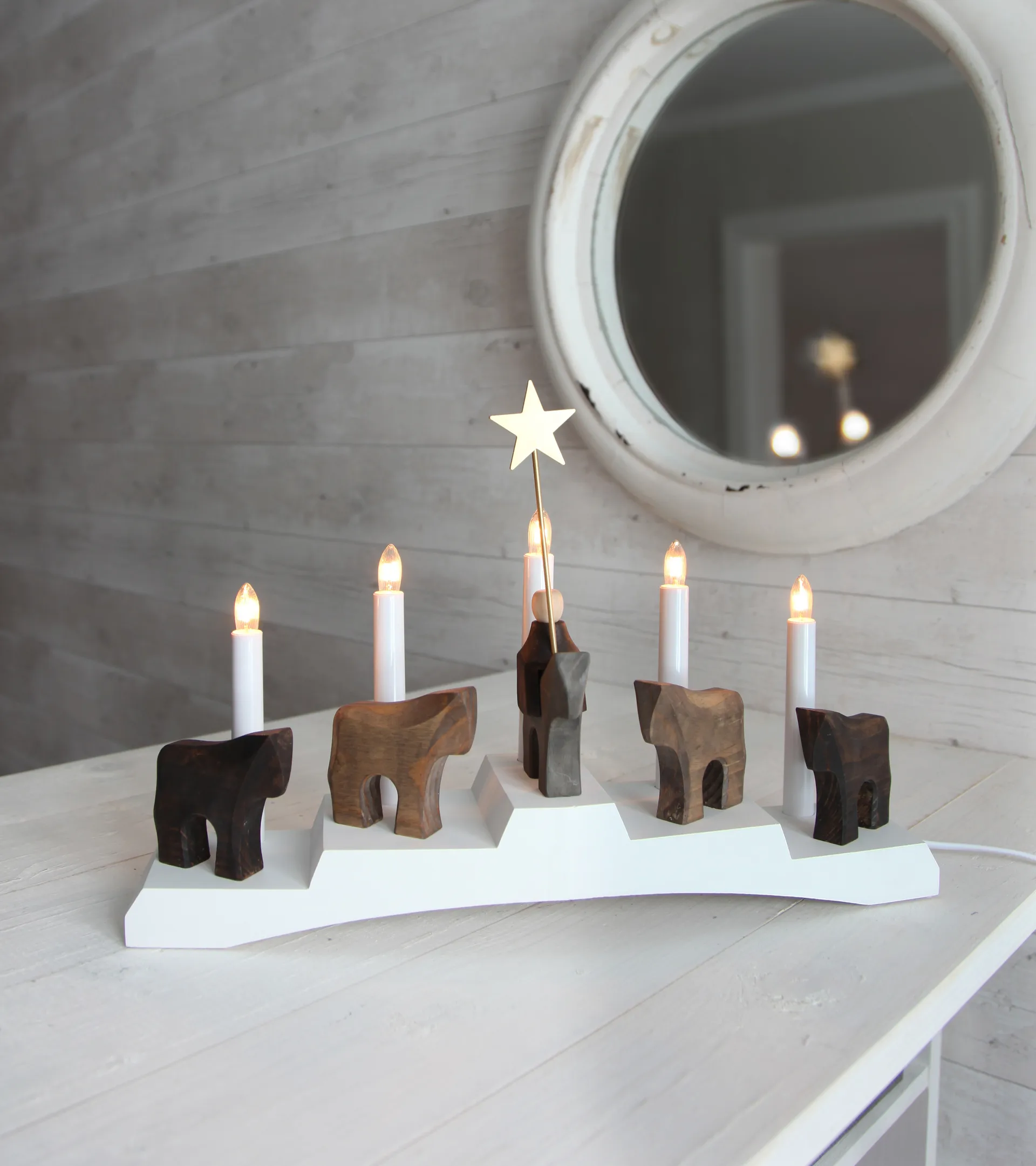 Staffans fålar adventskandelaar 5 lampjes, Wit Star Trading