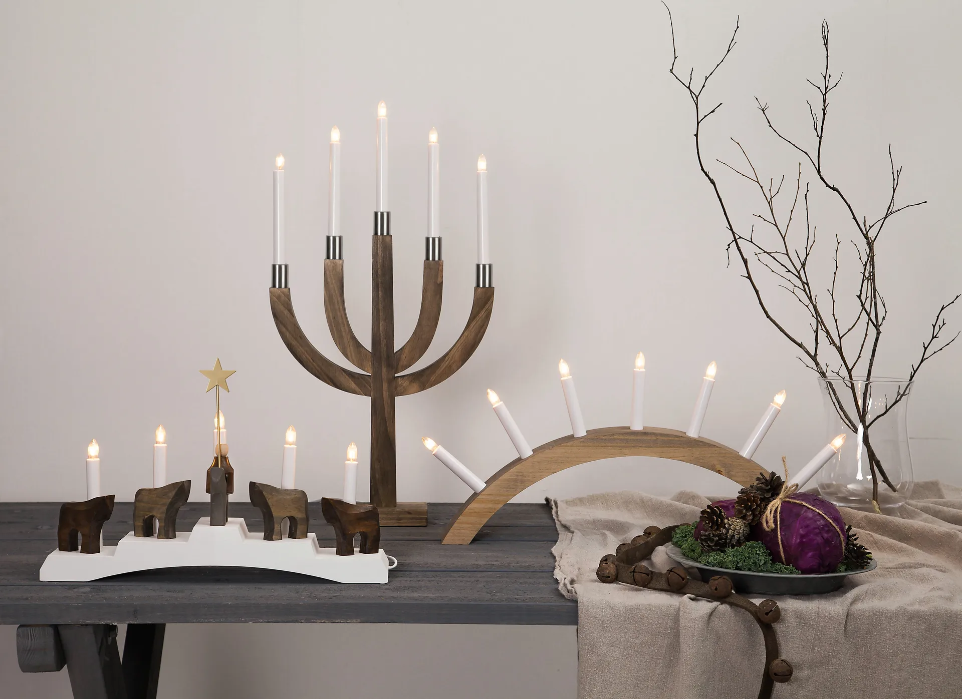Staffans fålar adventskandelaar 5 lampjes, Wit Star Trading