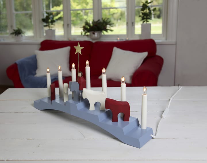 Staffans fålar adventskandelaar 7 lampjes, Blauw Star Trading