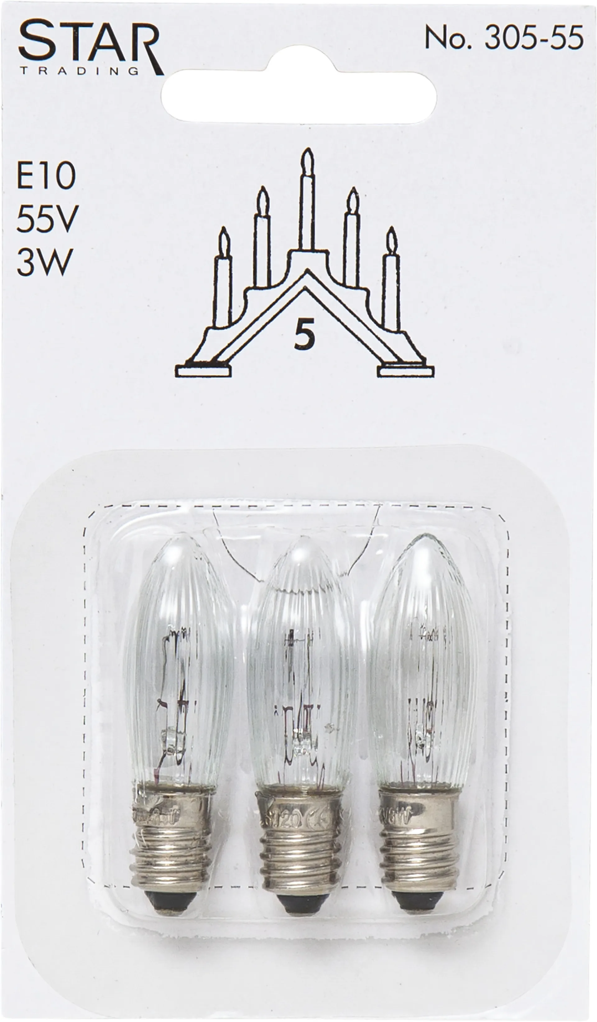 Star Trading reservelamp E10 3-pack, 305-55 (5 armen) Star Trading