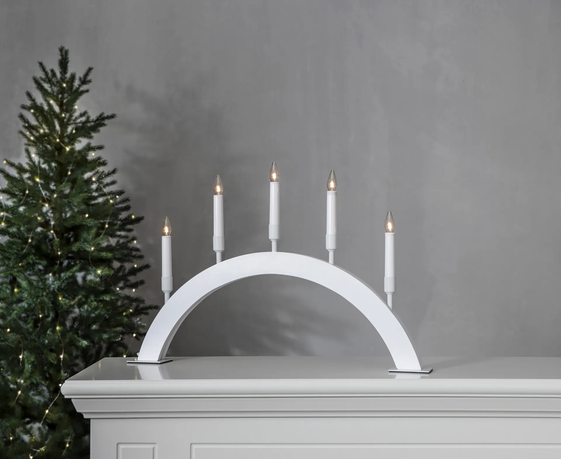 Vind boog adventskandelaar, Wit Star Trading