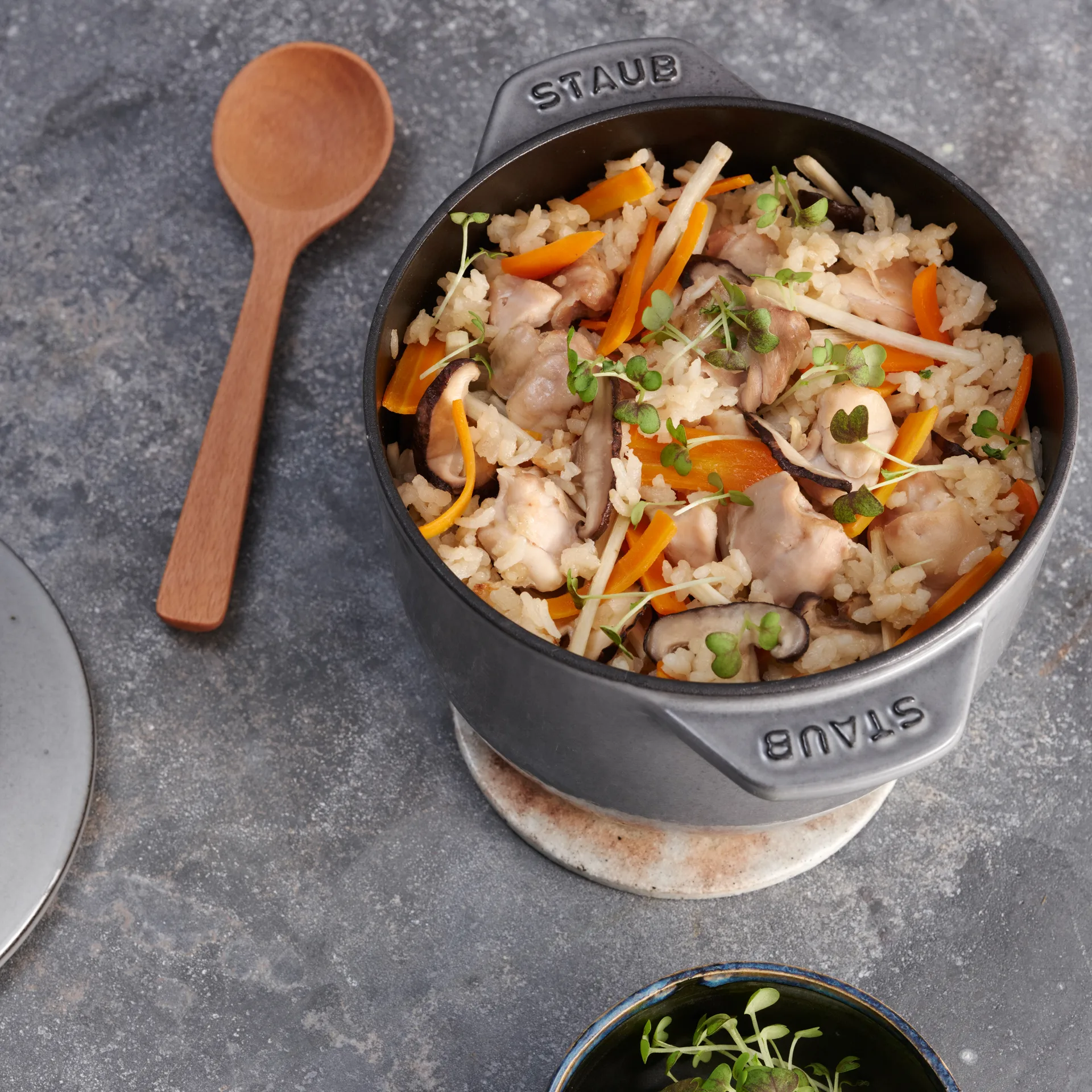 Rice cocotte gietijzeren braadpan 1,6 L, Grijs STAUB