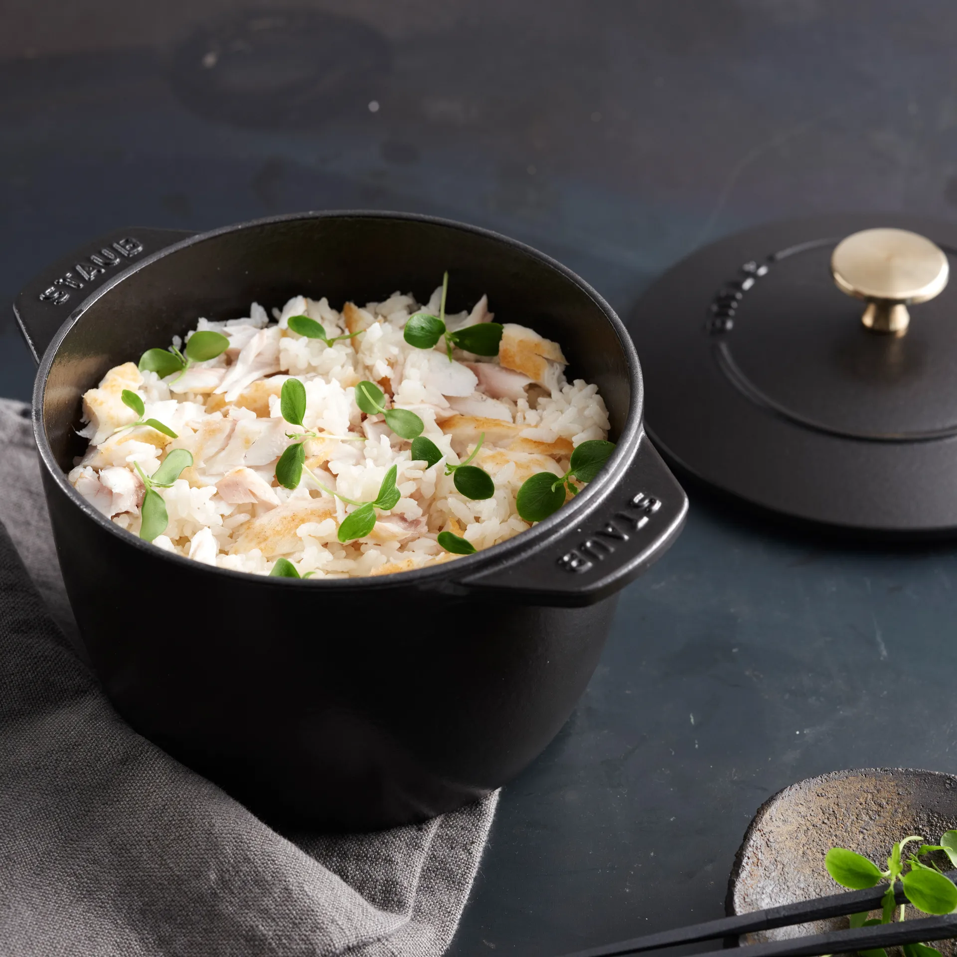 Rice cocotte gietijzeren braadpan 1,6 L, Zwart STAUB