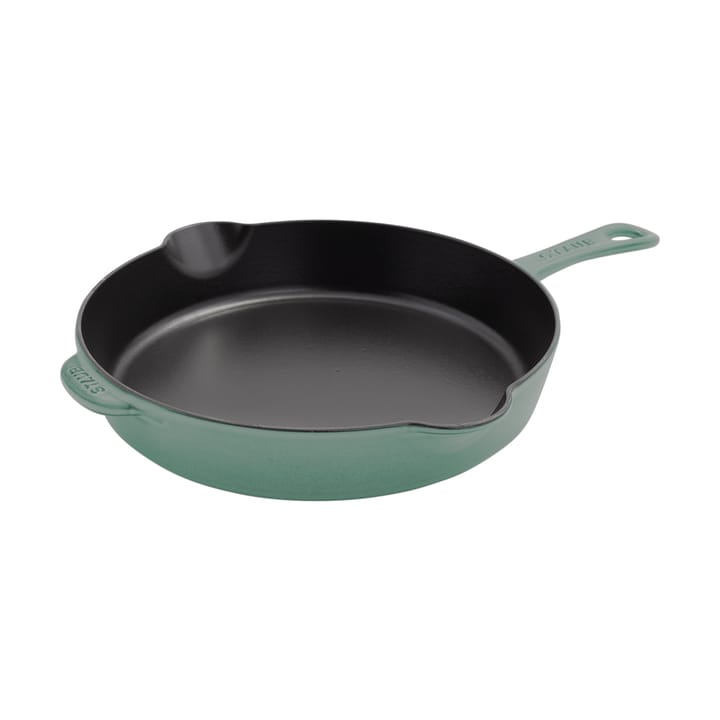Staub gietijzeren koekenpan met schenktuit Ø28 cm - Eucalyptus hout - STAUB