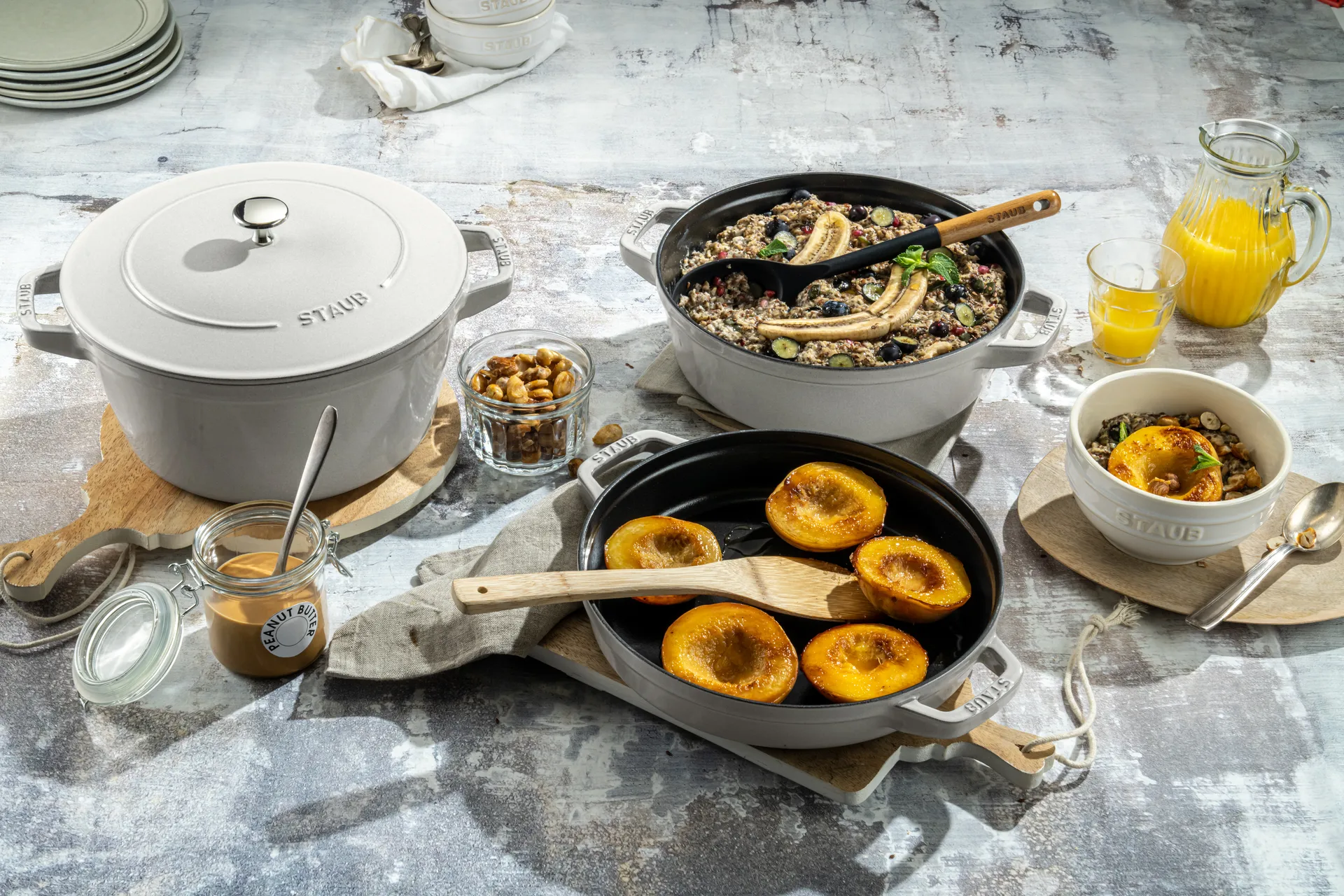 Staub kook- en pannenset stapelbaar 5-delig, White truffel STAUB