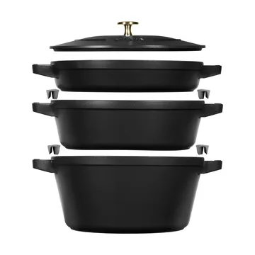 Staub kook- en pannenset stapelbaar 5-delig - Zwart - STAUB