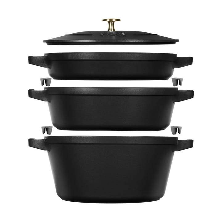 Staub kook- en pannenset stapelbaar 5-delig - Zwart - STAUB