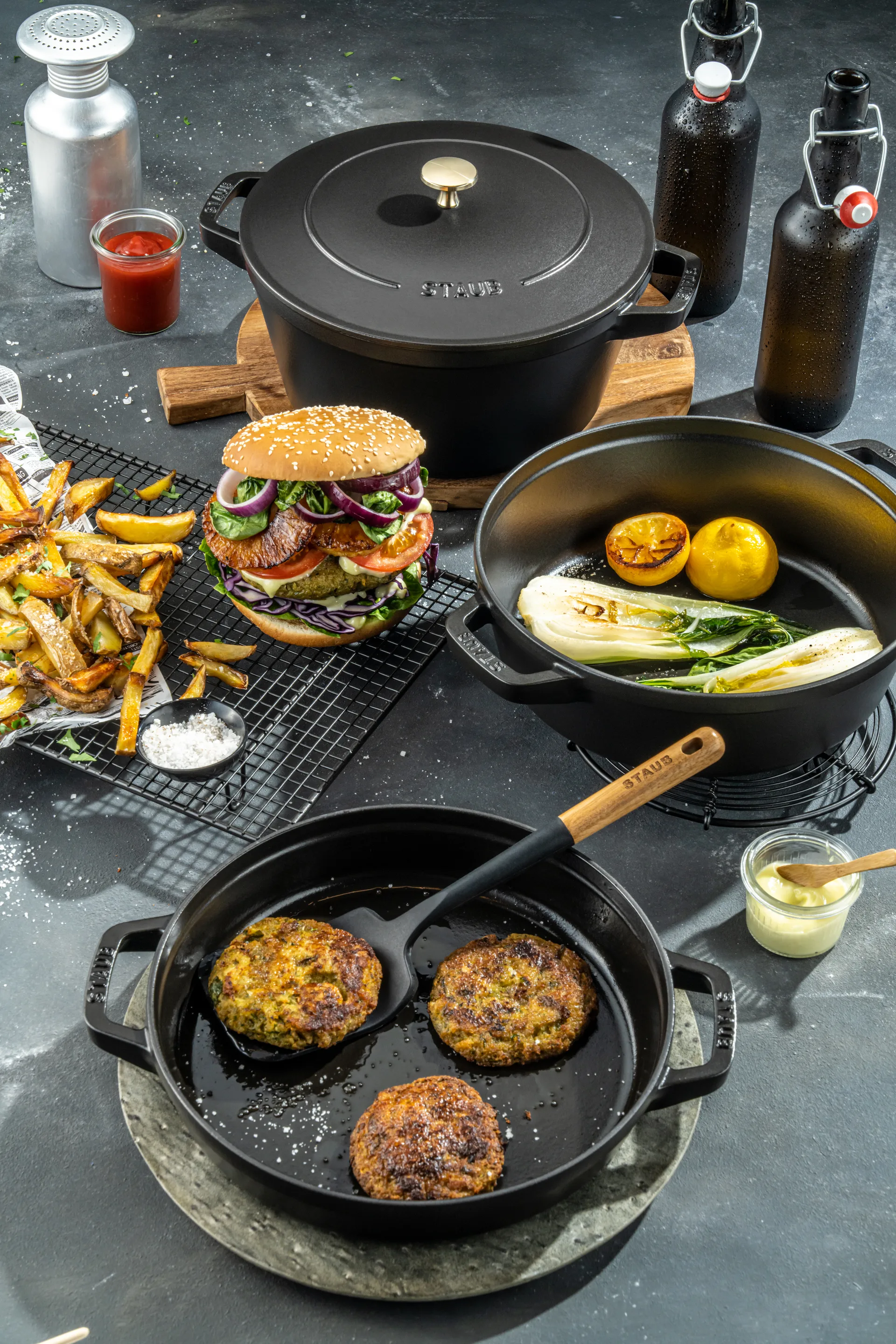 Staub kook- en pannenset stapelbaar 5-delig, Zwart STAUB