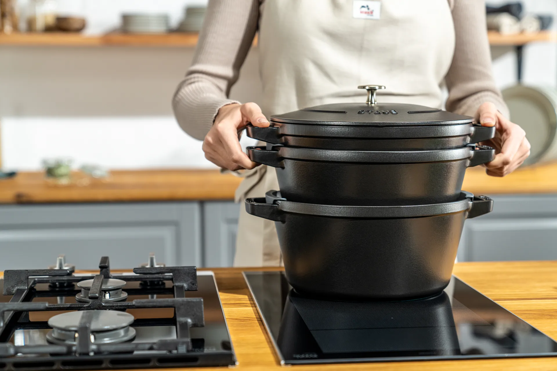 Staub kook- en pannenset stapelbaar 5-delig, Zwart STAUB