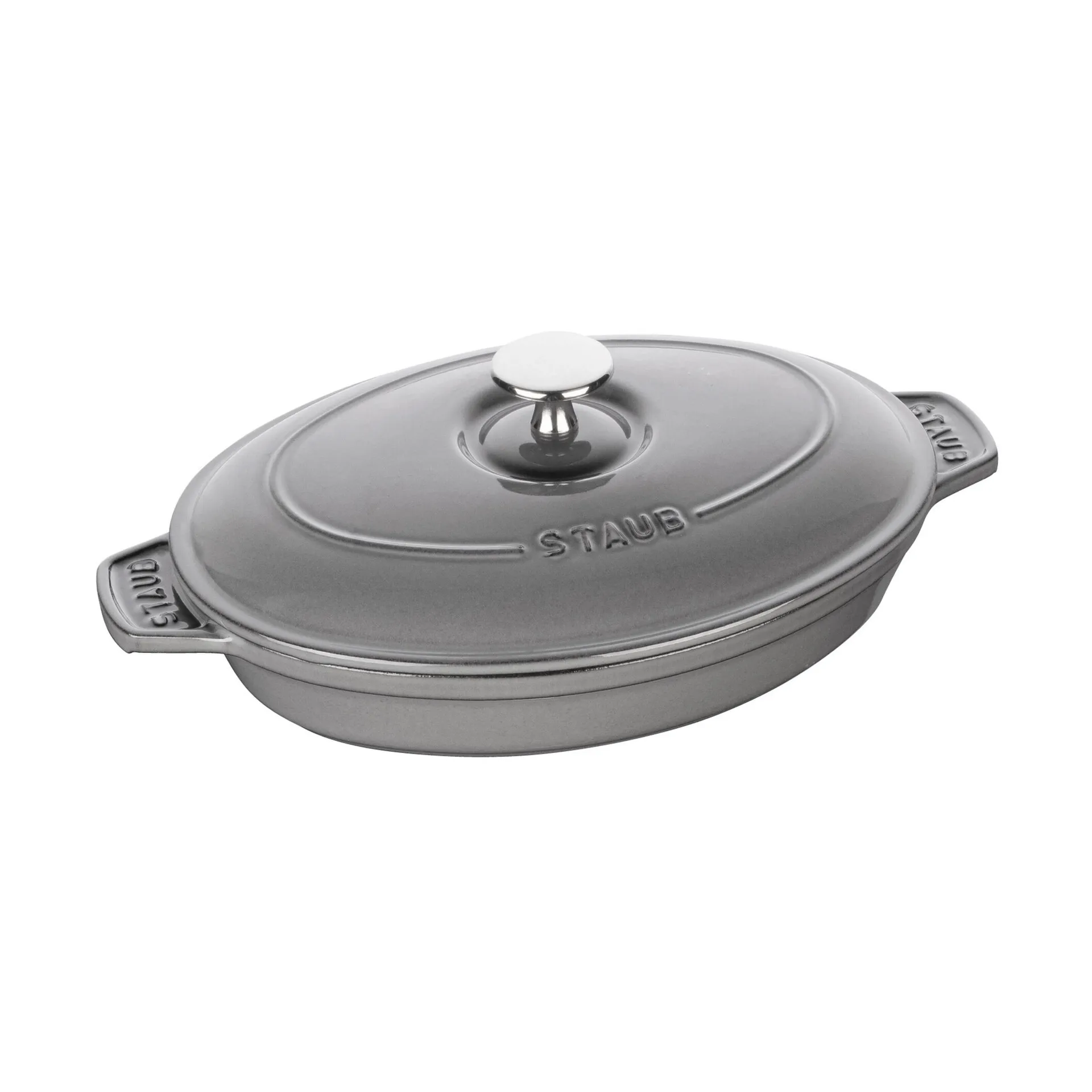 Staub ovenschaal gietijzer met deksel ovaal 23 cm, Grafietgrijs STAUB