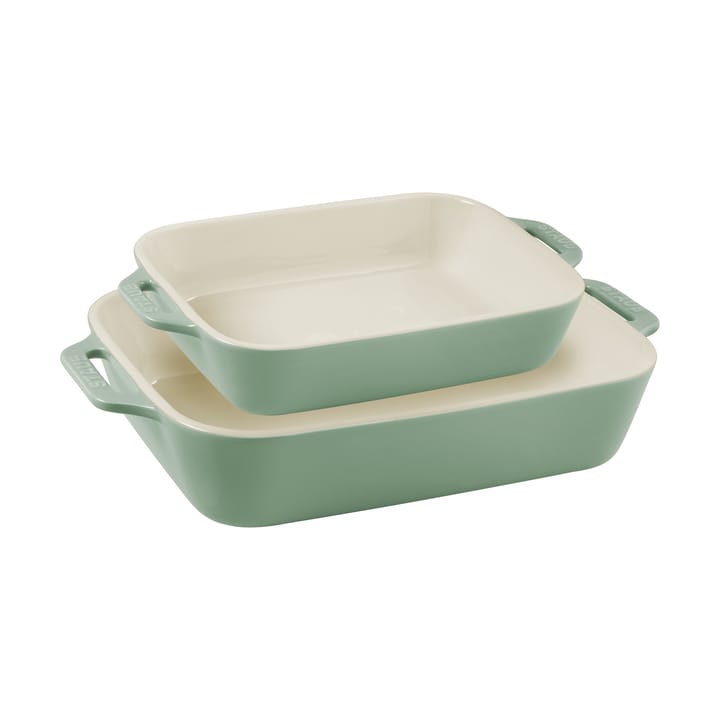 Staub rechthoekige gietijzer ovenschalenset 2-delig - Eucalyptus hout - STAUB