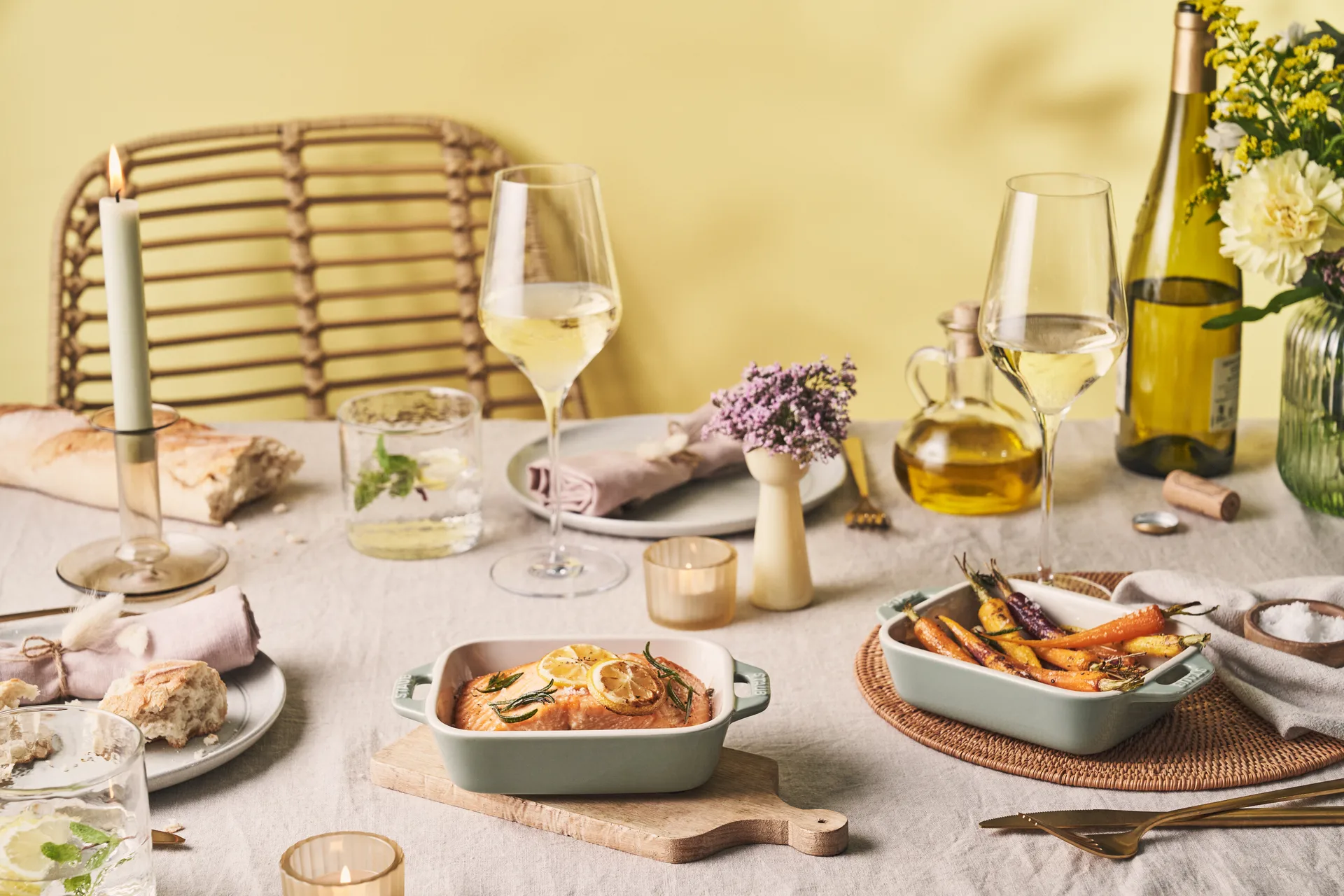 Staub rechthoekige ovenschalenset 2-delig, Eucalyptus hout STAUB