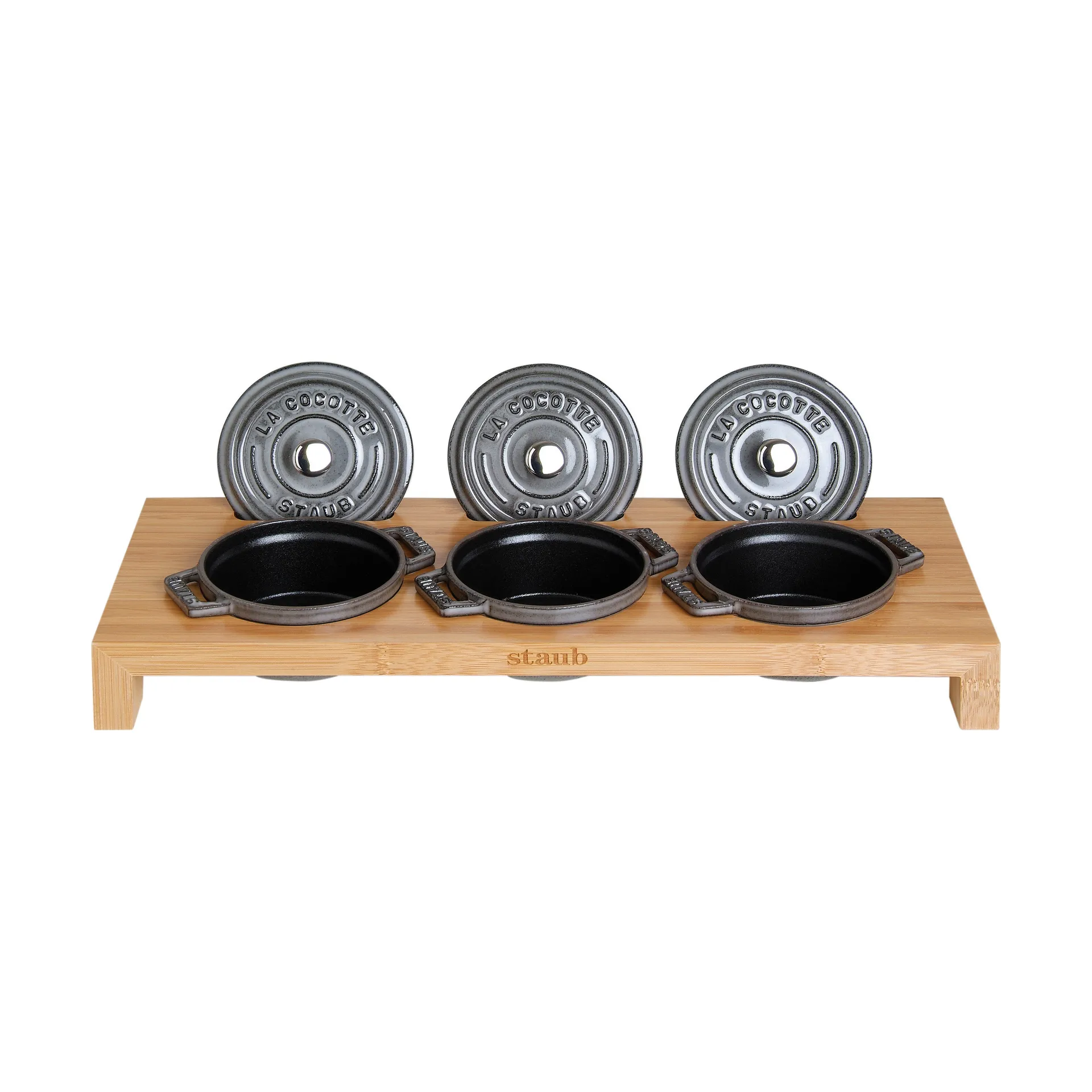 Staub serveerhouder voor 3 mini potten, Bamboe STAUB