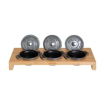 Staub serveerhouder voor 3 mini potten - Bamboe - STAUB