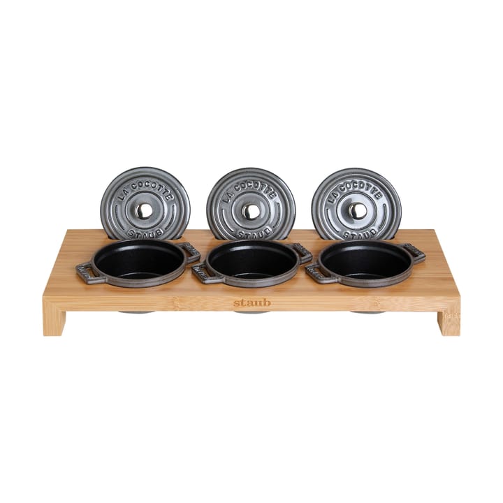 Staub serveerhouder voor 3 mini potten - Bamboe - STAUB