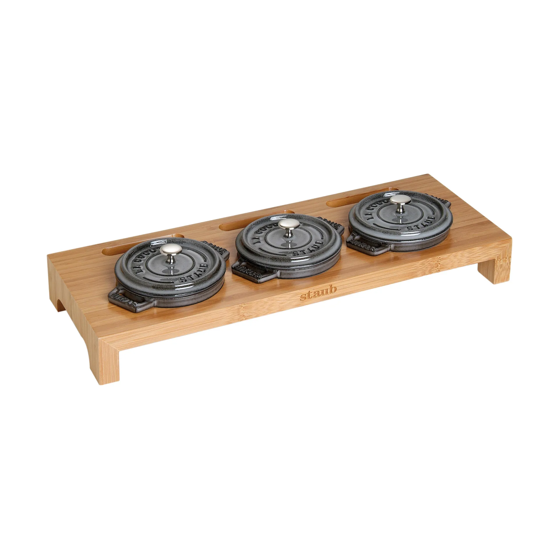 Staub serveerhouder voor 3 mini potten, Bamboe STAUB